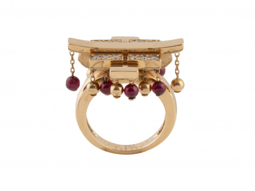 Sortija CARTIER pagoda con brillantes y rubíes. 998282