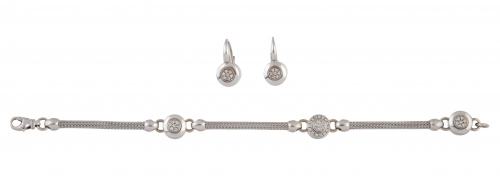 Conjunto de pulsera y pendientes con brillantes en botones 