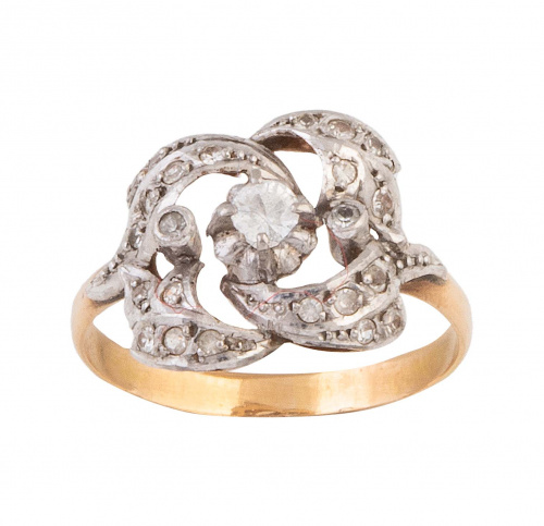 Sortija de zafiros blancos en diseño de flor años 50