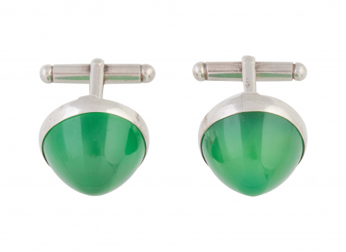 Gemelos con gran cabuchón de crisoprasa
