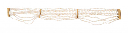 Gargantilla choquer de 8 hilos de perlas cultivadas unidas 