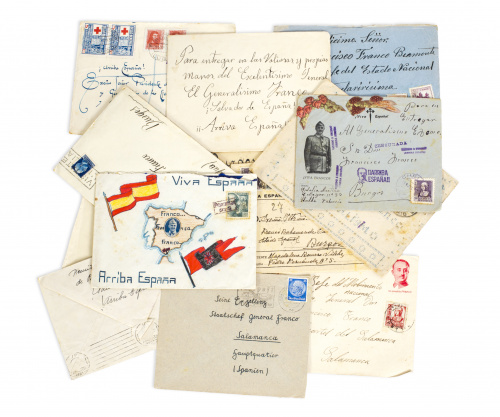 Lote de 14 sobres dirigidos a Francisco Franco a Burgos, Ma
