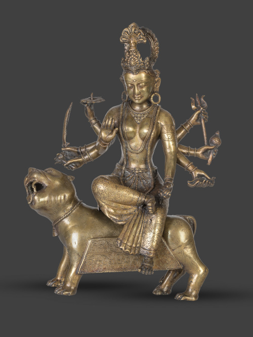 Durga.Bronce parcialmente dorado.Nepal, S. XIX.