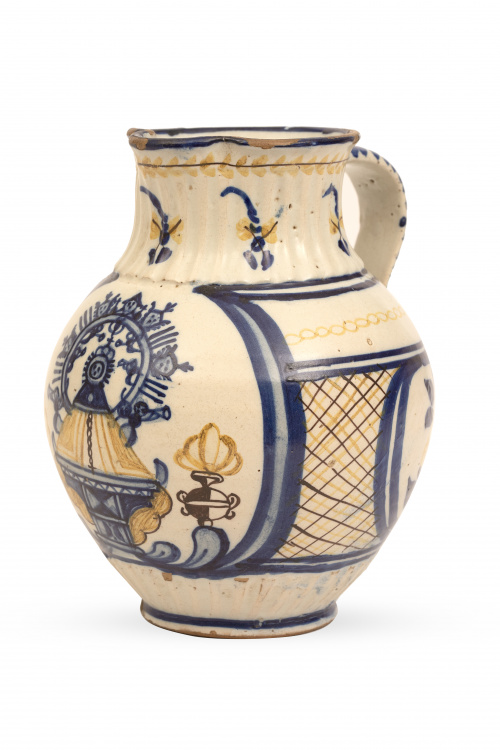 Jarro de cerámica esmaltada con la Virgen del Prado.Talav