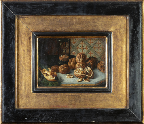 ESCUELA ESPAÑOLA, SIGLO XIXBodegón con reloj y nueces
