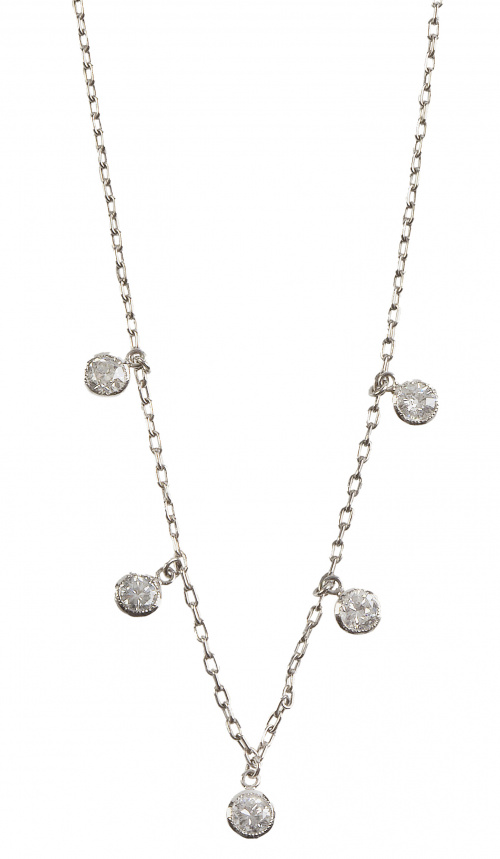 Collar con cinco chatones de brillantes colgantes de cadena