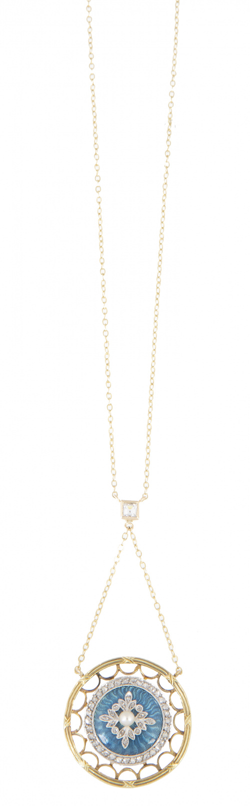 Delicado pendentif circular c.1910 con esmalte guilloché az
