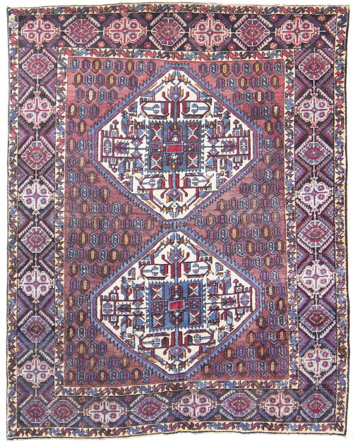 Alfombra antigua Afshar con decoración geométrica.Persia.
