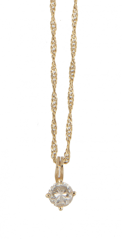 Colgante con brillante engastado en garras, con cadena de e