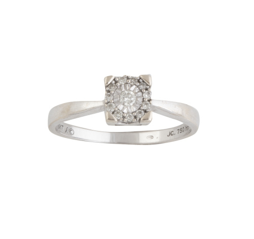 Sortija con rosetón de brillantes en marco cuadrado