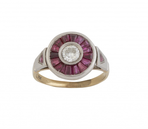 Sortija ojo de perdiz Art-Decó con brillante en chatón cent