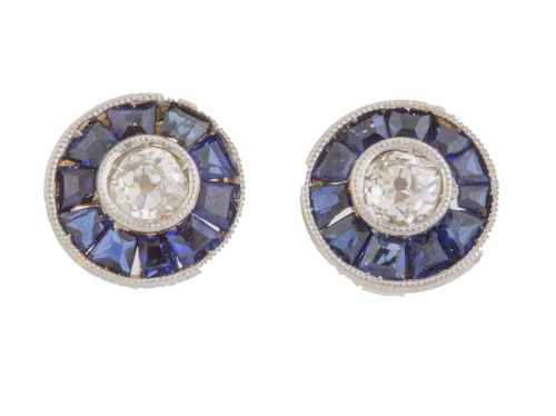 Pendientes ojo de perdiz Art-Decó con brillantes centrales 