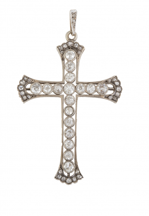 Cruz colgante Art-Decó de chatones de brillantes y con braz
