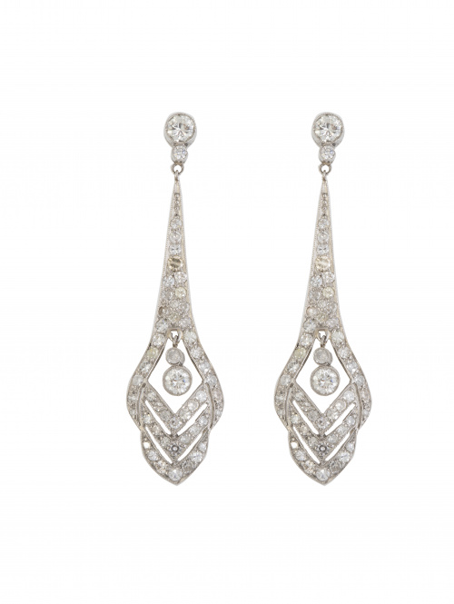 Pendientes largos de brillantes estilo Belle Epoque, en for