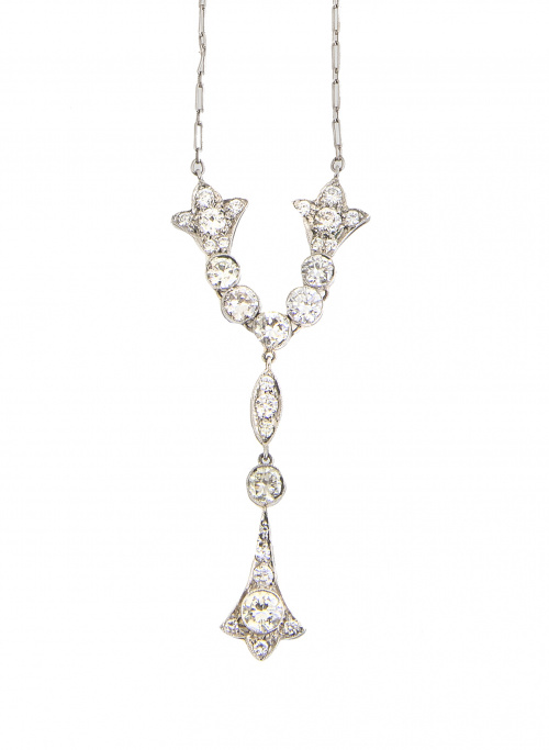 Pendentif Belle-Epoque de brillantes  y platino con chatone