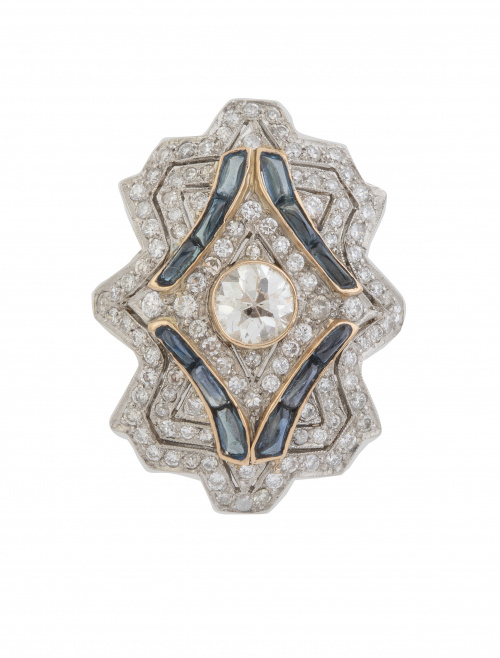 Sortija lanzadera estilo Art-Decó con brillante central de 