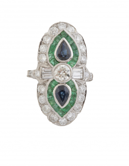 Sortija lanzadera de estilo Art-Decó con chatón de brillant