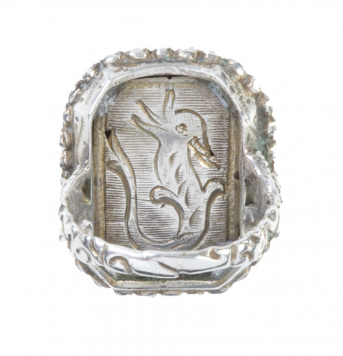 Sortija lanzadera de pp. S. XX con perlas y zafiros en band