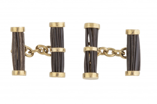 Gemelos dobles con cilindros de pelo de elefante y oro de 1