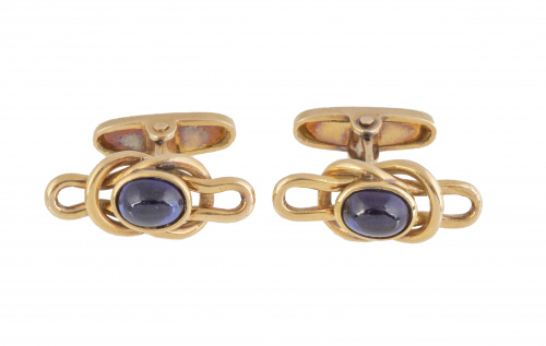Gemelos años 30 con cabujón de zafiro sintético en nudo de 