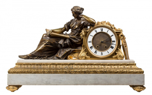 La Lectura.Reloj de sobremesa de estilo Luis XVI, de bron