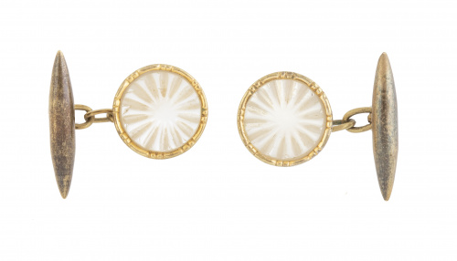Gemelos circulares de pp. S. XX en nácar con decoración est