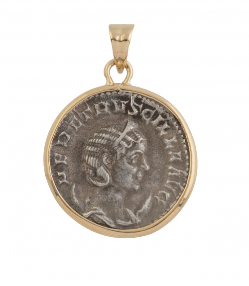 Colgante con moneda antigua romana de la Emperatriz Herenia