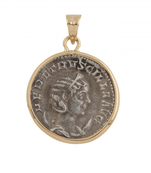 Colgante con moneda antigua romana de la Emperatriz Herenia
