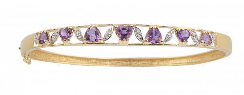 Pulsera rígida con decoración de amatistas talla corazón en