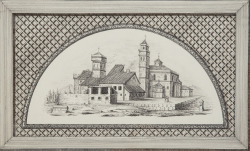 B.J.VARANDA, 1843Vista de un paisaje con arquitecturas y 