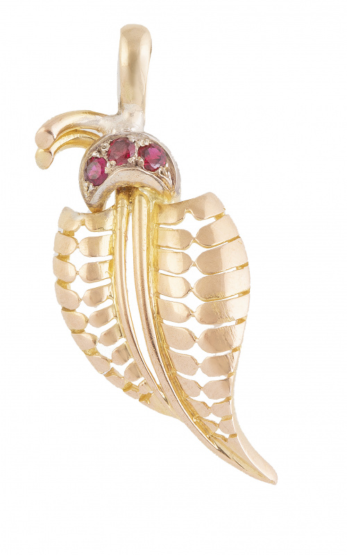 Colgante años 40 con diseño de hoja en oro amarillo adornad