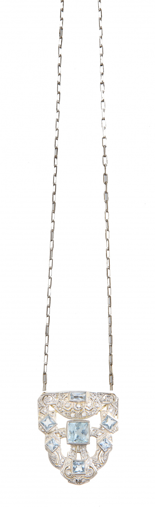 Pendentif con placa calada con aguamarina central natural, 