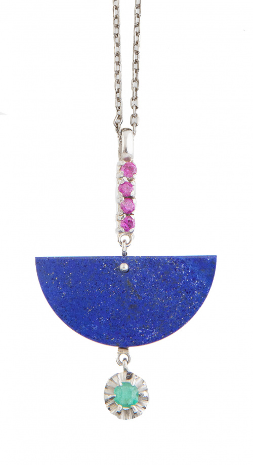 Colgante estilo Art-Decó con semicirculo de lapislázuli que