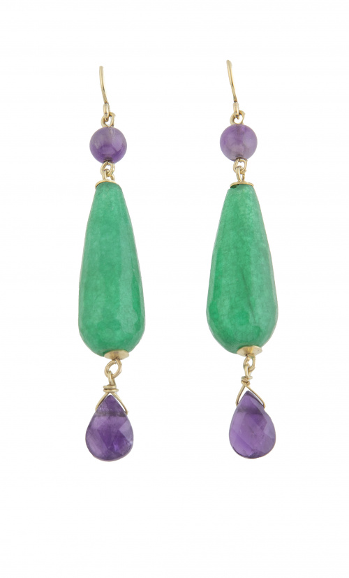Pendientes largos con jade talla pera facetada de la que pe