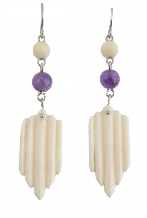 Pendientes largos estilo Art-Decó de marfil con placas gall