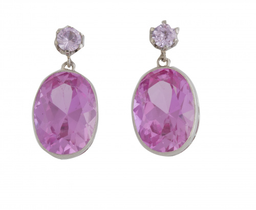 Pendientes largos con gran rosa de Francia talla oval e int