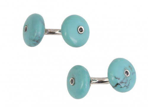 Gemelos dobles con discos de turquesas con pequeños zafiros