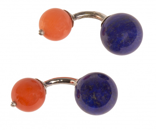 Gemelos dobles con esferas de lapislázuli y coral