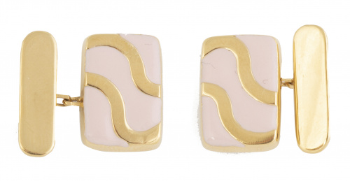 Gemelos rectangulares de esmalte rosa con bandas ondiuladas