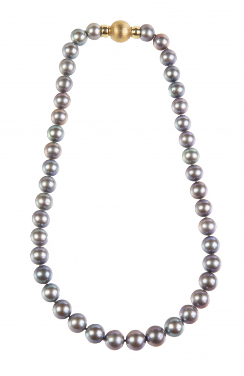 Collar de perlas grises radiadas redondas