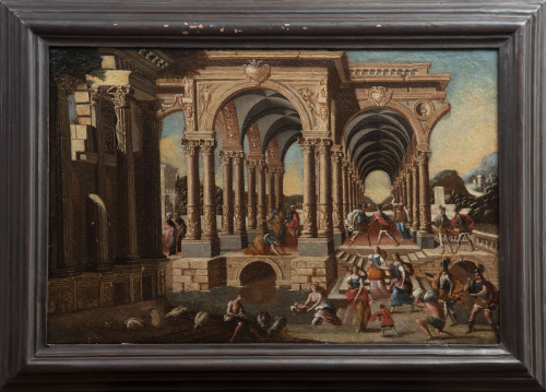 ESCUELA ITALIANA, SIGLO XVIICapricho arquitectónico con M