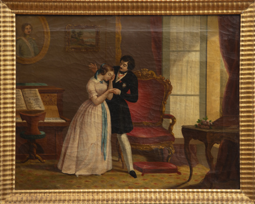 ESCUELA MALLORQUINA, SIGLO XIXEscena galante sobre un pai