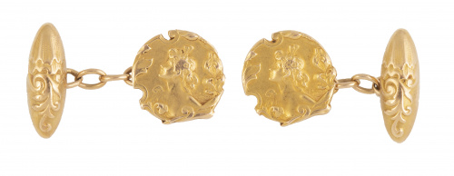 Gemelos Art-Nouveau con perfil de dama en relieve con motiv