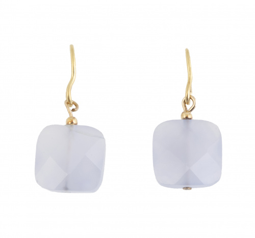 Pendientes largos con calcedonias cuadrangulares facetadas 