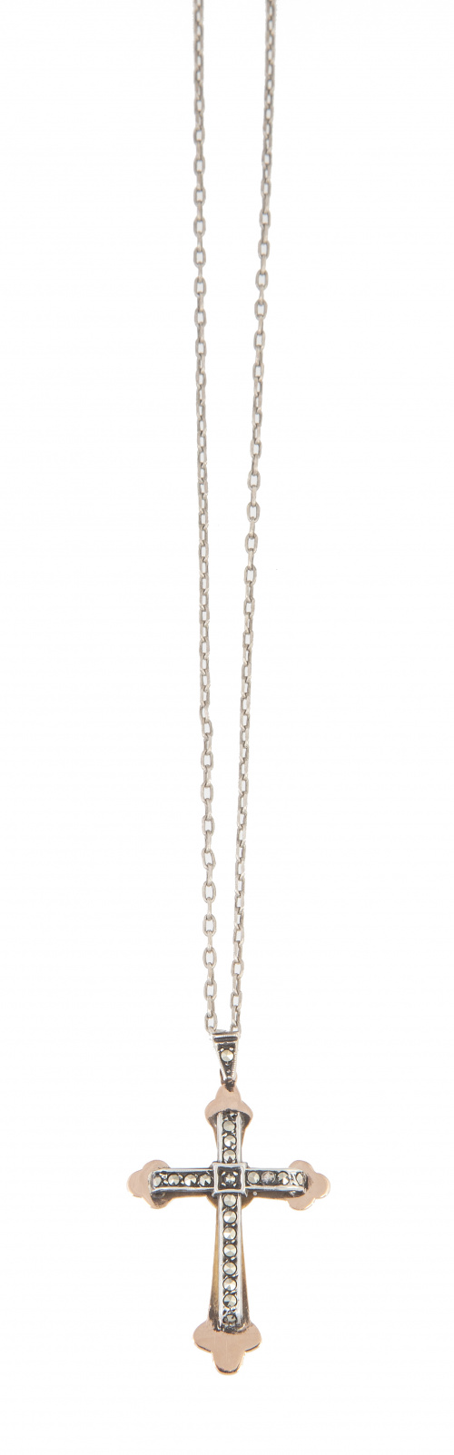 Lote de cruz de marcasitas y medalla de Virgen colgantes, c