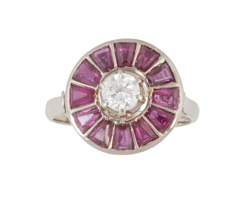 Sortija ojo de perdiz Art-Deco con un brillante orlado por 