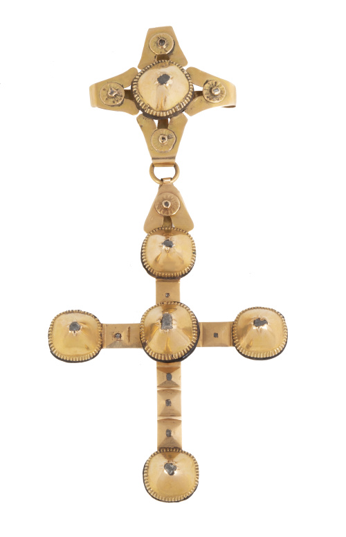 Gran cruz colgante con diamantes de corte bizantino que pen