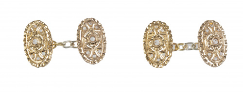 Gemelos dobles ovales de pps. S. XX con trabajo calado y za