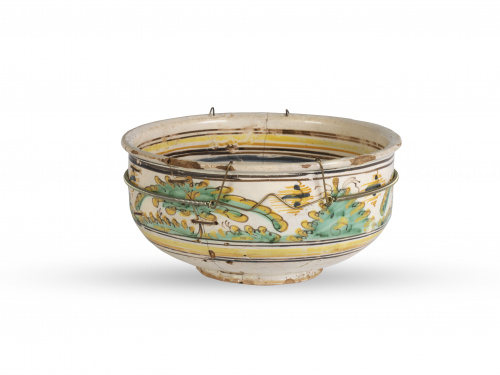 Cuenco de cerámica esmaltada de la serie polícroma.Puente