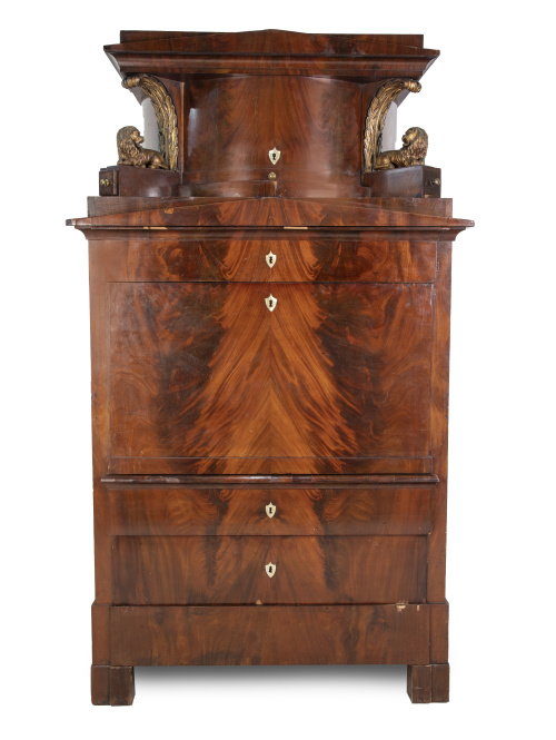 Bureau arquitectónico Biedermeier de madera de caoba, palma